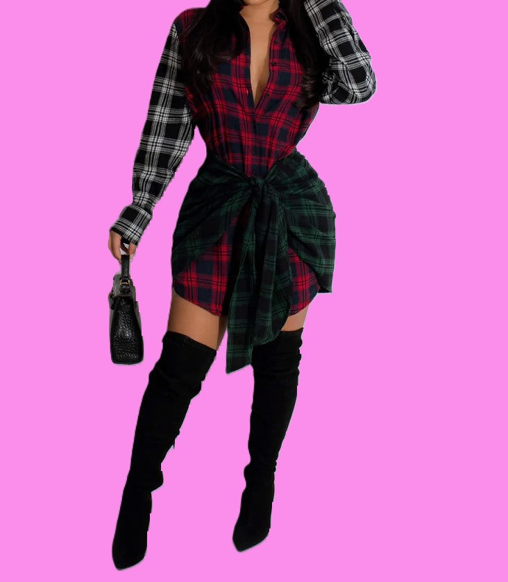 Plaid Buttoned Dress